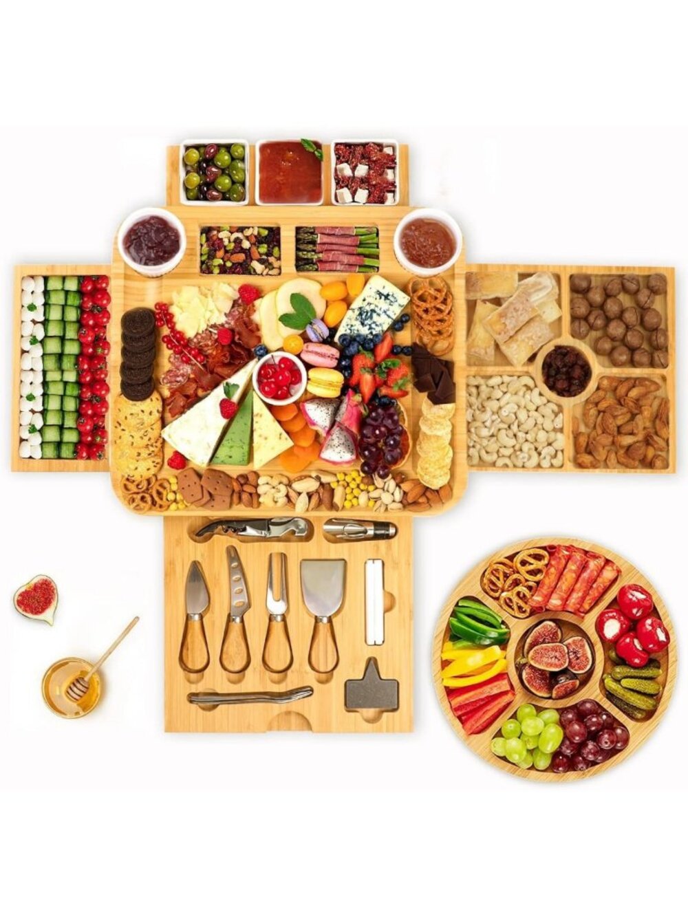 Bamboo Charcuterie Board & Knife Set - Magnetic Cheese Tray for Parties & Gifts